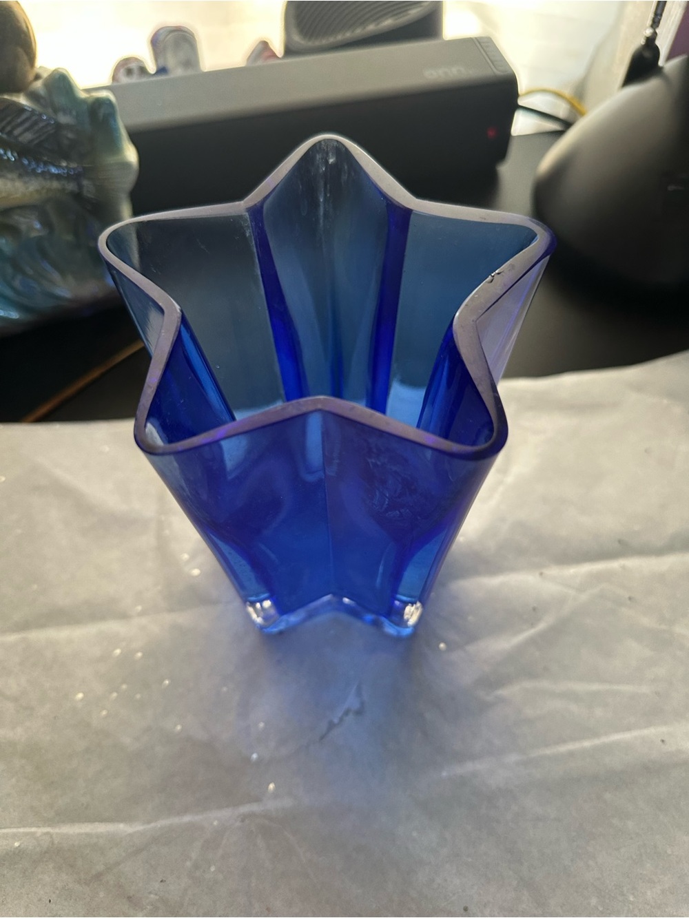 Cobalt Blue Star-Shaped Glass Vase